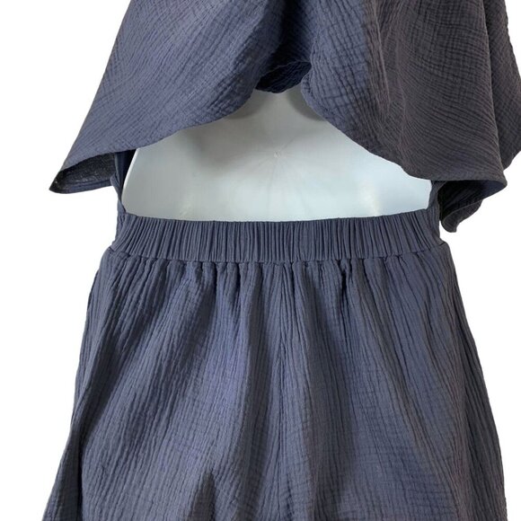 Oddi Romper Size Small Relaxed Top Elastic Waist Purple Blue Short Sleeved - Picture 4 of 5